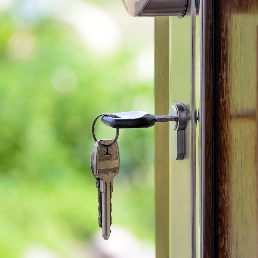 Keys hanging from a front door lock